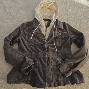 For Joseph Fortune Womens XL Corduroy Jacket Gray Zip/button Layer Hoodie Boho